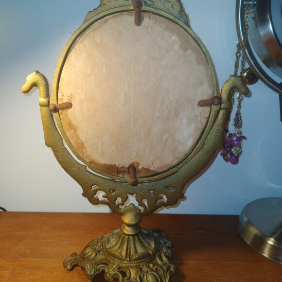 Antique Cast Iron Swivel Vanity Mirror antique brushed gold finish - Picture 6 of 7